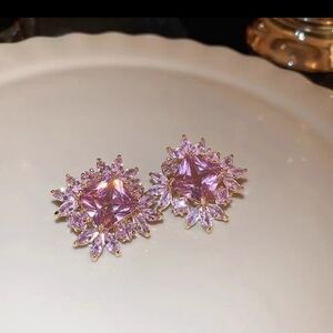 Pink Statement Crystal Stud Earrings Vintage Glamour Style